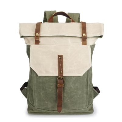 China Waterproof Oil Wax Waterproof Canvas First Lay Down Retro Leather Backpack Canvas Bag Men's Travel Backpack for sale