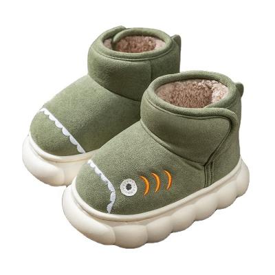 China Cute Kindergarten Plush Cartoon Shark Winter Thermal Kids Snow Boots Boys And Girls Fashion Cotton Warm Shoes for sale