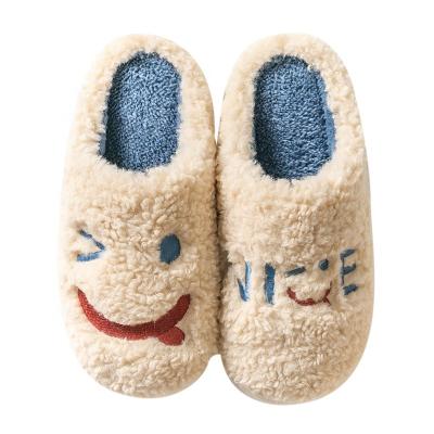 China Indoor Outdoor Smile Smiley Face Fur Home Slippers Girls Men Women Ladies Trend ZHUBABA Fashion Bedroom Plush Warm Happy Face Slipper Wholesale for sale