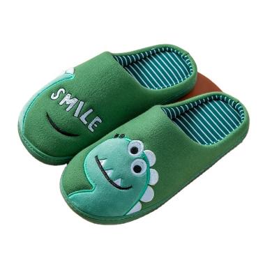 China ZHUBABA Thermal Exclusive and Original Classic Dinosaur Stripe Plush Cotton Slippers Fashion Winter Kids House Indoor Shoes for sale