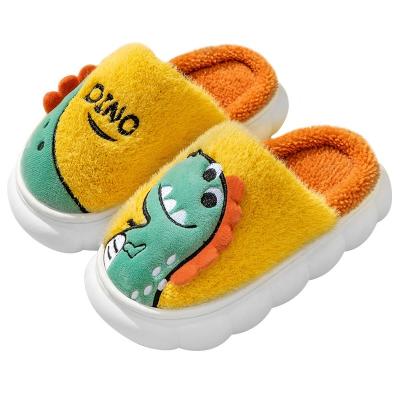 China Wholesale ZHUBABA Deodorization Cute Plush Dinosaur Printed Winter Child Boys Thick Bottom Cotton Slippers Non-slip Warm Home Slippers for sale