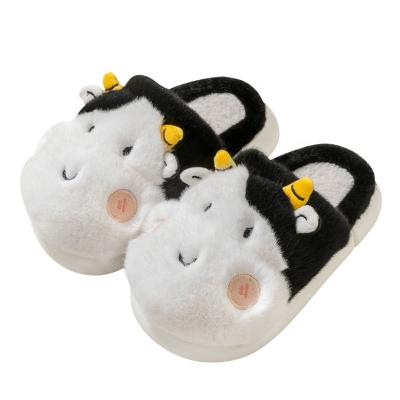 China Wholesale Cute ZHUBABA Fashion Winter Thermal Children Sheep Cow Plush Parenting Cartoon Warm Indoor Home Slippers for sale