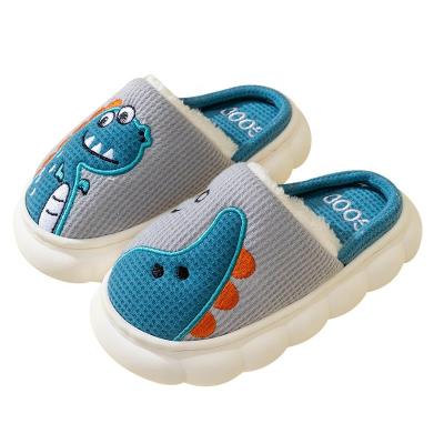 China ZHUBABA Original Cute Cotton Slippers Dinosaur Autumn And Winter Thermal Children's Indoor Home Indoor Wool Shoes Wholesale for sale