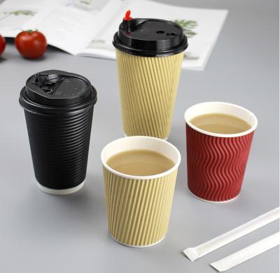 China Disposable Low Price Paper Cup Ripple Paper Corrugated Coffee Cups With Lids for sale