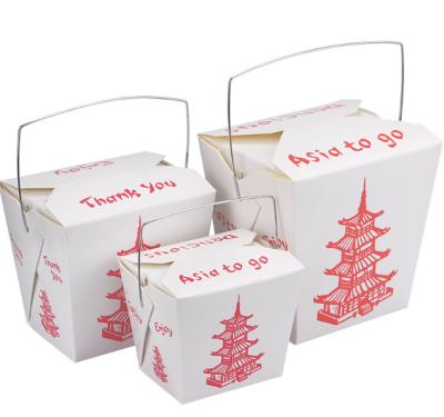 China Wholesale Disposable Take Away Fast Food Container Corrugated Paper Disposable Box With Iron Handle for sale