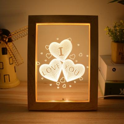 China Customized Eye-proective 5V High Quality Eco-Friendly USB Powered Wooden LED Photo Frame 3D Night Light for sale