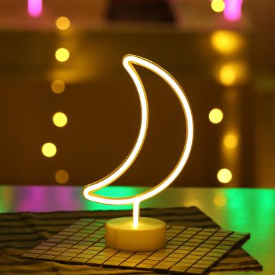 China Easy Installation High Quality Yellow Color Table Lamp Decorations Kids Bedroom Moon Neon Led Light Neon Moon for sale