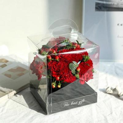 China ZL Small Disposable Square PVC Soap Flower Gift Box Preserved Roses Packaging Clear Mothers Day Flower Box for sale