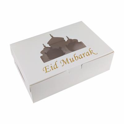 China Recyclable Eid Mubarak Cupcake Sweet Chocolate Favor Packaging Gift Box with 6 Insert Holes and Window for sale