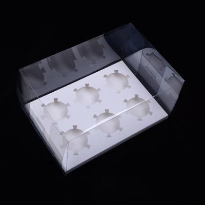 China ZL Recyclable Custom 6 Holes 10 Inch Clear Plastic PET Cupcake Chocolate Cake Packaging Box With Paper Insert for sale