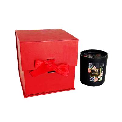 China ZL Recyclable Custom Red Luxury Square Christmas Candy Box Perfume Candle Folding Gift Packaging Box With Ribbon for sale