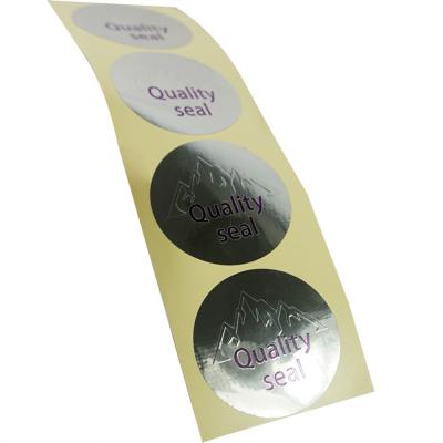 China ZL MOQ 1000pcs anti-counterfeit custom diameter 6cm personalized embossed silver round metal sticker with printing purple hot stamping logo for sale