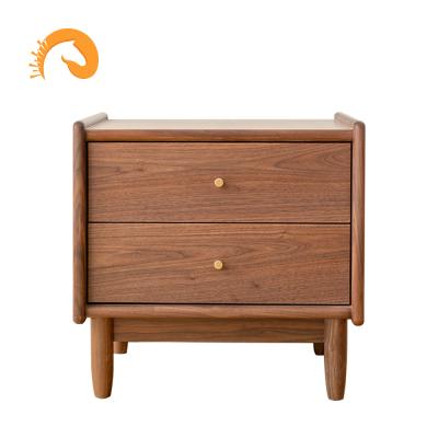 China European classic solid wood storage drawer style black walnut furniture nightstands bedside table cabinet with drawers for sale