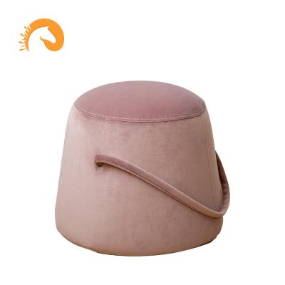 China Factory Price Portable Round Bucket Shape Fabric Stool Newest Stool Movable Modern Home Furniture Round Stool With Pile Handle for sale