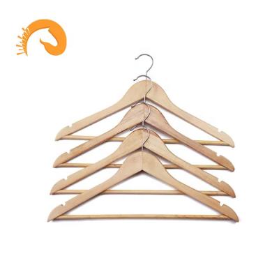 China Wholesale Durable Clothes Hanger Natural Wood Hanger With Non Slip Bar And Notches for sale