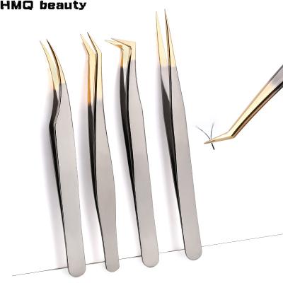 China False Eyelash Grafting Professional Stainless Black-Gold Eyebrow Tweezers 3D Volume Eyelash Extension Grafting Tools Makeup Whips Accessories for sale