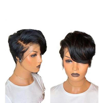 China Brazilian Wave 12A Grade Virgin Hair Silky Straight Short Hair Wigs Pre Plucked Hairline Best Unprocessed Pixie Cut T Part Frontal aWigs for sale