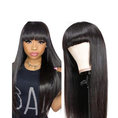 China Silky Straight Wave 28 30 Inch Hair Straight Wigs With Full Bangs Brazilian Human Hair Machine Made Wigs For Women Remy Hair Wig 150% Density for sale