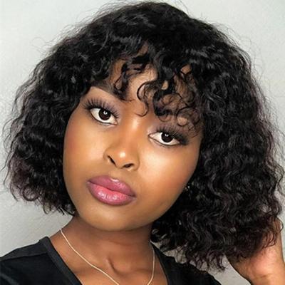 China Jerry Curl Short Bob Curly Hair Wigs With Bangs Natural Color Full Wig Natural Hairline Machine Made Brazilian Remy Hair Density 150 for sale