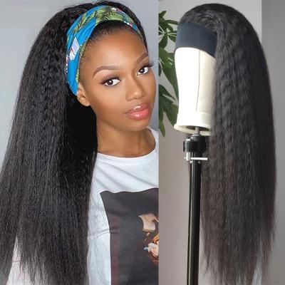 China Wholesale Good Quality Cuticle Aligned Hair Afro Wave Human Hair Wig Virgin Yaki Kinky Curly Headband Wig Human Hair Wigs for sale