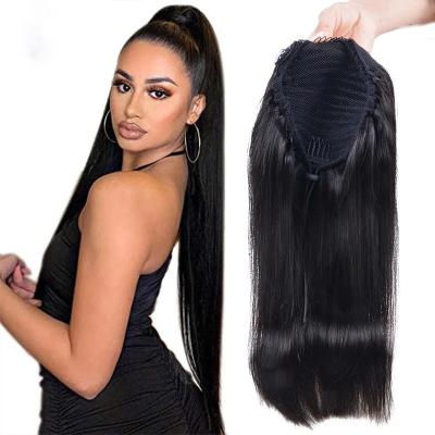 China Water Wave 30 Inch Long Straight Hair Extension Ponytail Clip In Drawstring Ponytail Brazilian Virgin Remy Human Hair For Women for sale