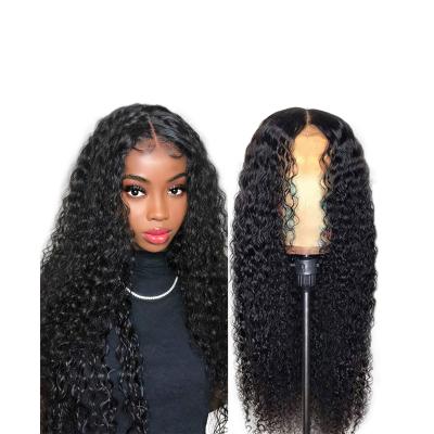 China Curly Lace Front Wigs Human Hair Regular Wave Wigs For Women Color T Shape Deep Lace Front Middle Part Wave Wig for sale