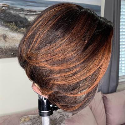 China Short Straight Bob Pixie Cut Human Hair Wigs Remy Virgin Human Hair Wigs Silky Straight Ombre Hair 4x4 Lace Closure Wig for sale