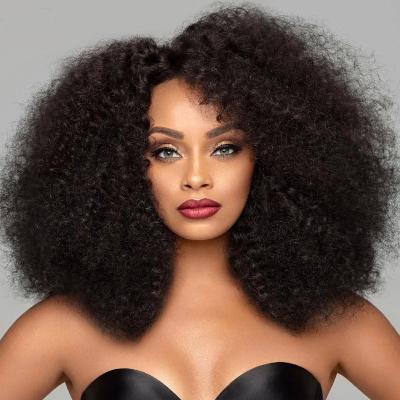 China Afro 12A Mongolian Kinky Curly Wig 1B 13x4 Lace Front Human Hair Wigs For Women Thick Straight Soft Thick Shedding Natural Color Women Pre Plucked Remy Hair Wig 150% for sale