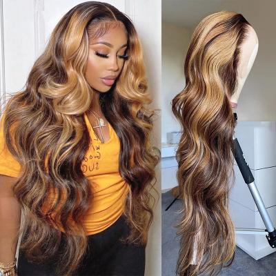 China Body Wave Wigs 100% Human Hair 4/27 Human Remy Hair Wig 13x6x1 T Part HD Ombre Highlight Lace Frontal Wig Transparent Body Wave for sale