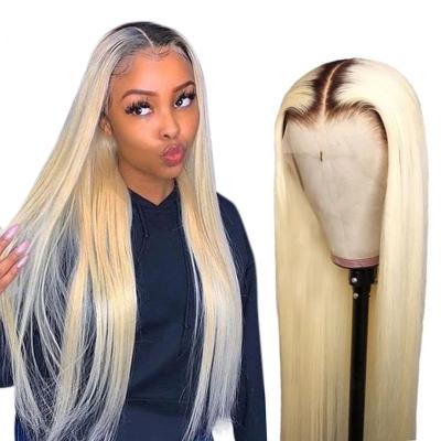 China 1B/613 Wave 1B/613 Human Hair Ombre Malaysian Straight Blonde Silky Straight 13x4 HD Transparent Lace Bone Frontal Wigs For Women Pre Plucked Remy Hair for sale