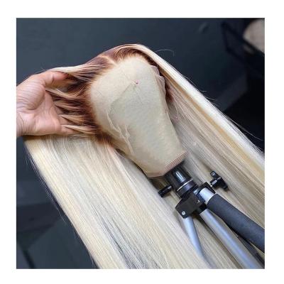 China Silky Straight Wave Blonde Ombre Hair Wigs For Women Straight Lace Front Wig Transparent Lace Wigs Brazilian Remy Hair 613 4T613 Pre Plucked for sale