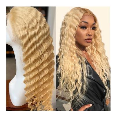 China Brazilian Jerry Curl Deep Wave 613 Headband Wig 13x6 Lace Frontal Hair Wigs Honey Blonde Deep Wave 40 Inch T Piece Lace Front for sale