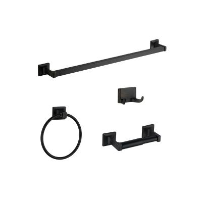 China Sustainable 4 Pieces Square Design Bathroom Accessories Zinc Alloy Wall Mounted Black Bathroom Set for sale