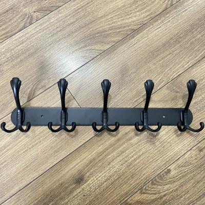 China New Durable Black Aluminum Alloy Stainless Steel Wall Hook 5 Coat Tri Hooks for sale