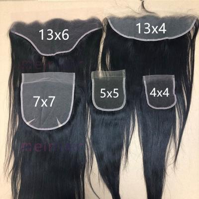 China No rejection. No tangling. Soft. Wholesale 10A Transparent Small Knots 4x4 5x5 6x6 7x7 Pre Plucke Lace Shiny Swiss Virgin Hair Transparent Ear To Ear 13x4 HD Lace Frontal Closure for sale