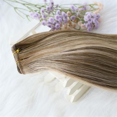 China Wholesale Russian Double Drawn Seamless Flat Weft Hair Silky Straight Wave Virgin Hair Remy Flat Silk Weft Hair Extensions for sale