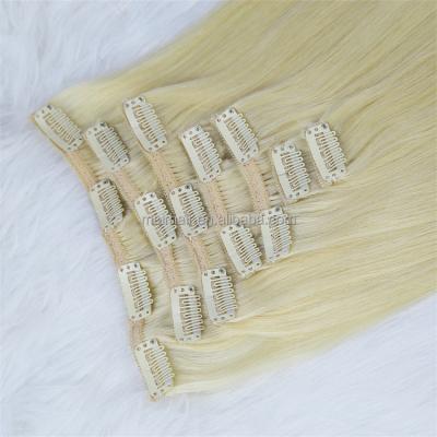 China Hot Sale Wholesale Price Silky Straight Wave Hair Brazilian Blonde 100% Remy Human Hair Extensions Natural Clip In Double Weft for sale