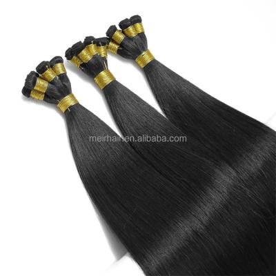 China Wholesale Silky Straight Thick Natural Russian Double Ended 12A Hand Tied Weft 100% Remy Human Hair Hand Drawn Wave Tied Wefts for sale