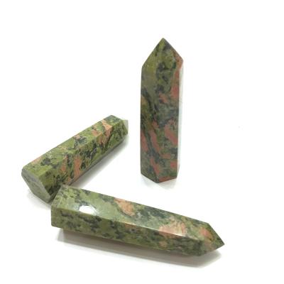 China High Quality Natural China Unakite Crystal Tower Point Green Red Decoration For Home for sale