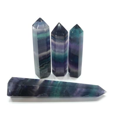 China China High Quality Natural Green Rainbow Fluorite Crystal Tower Point For Home Purple Decoration for sale