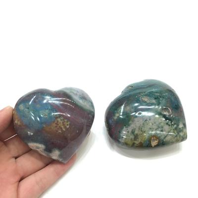 China China Natural Healing Agate Ocean Jasper Crystal Hearts Blue Green Tower Palmstone For Home Decoration Gifts for sale