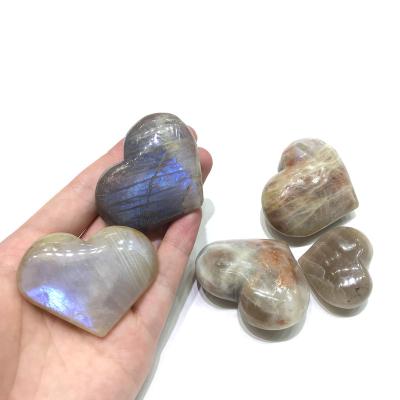 China China Natural Blue Gold Instant Rainbow Gray Moonstone Sunstone Crystal Heart for Home Decoration Gifts for sale