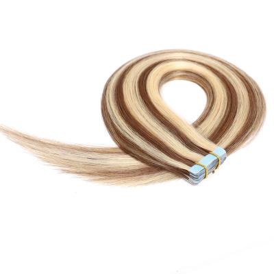 China Wholesale Silky Straight Wave #P6/613 Mixed Piano Color Skin Seamless Adhesive Weft Ombre Virgin Remy Cuticle Tape In Hair Invisible Extension for sale