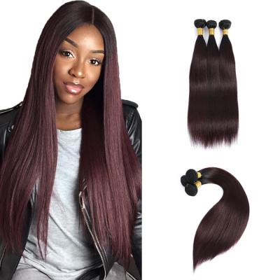 China Free Sample 99J Silky Straight Wave Human Hair Bundles With Closure Cuticle Aligned Brazilian Human Hair 100% Human Hair Double Bundles for sale