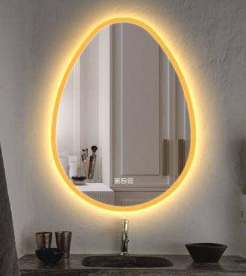 China New Arrival Irregular Shape Wall Art Decor Led Bathroom Smart Lighted Mirror With Dimmable Light for sale