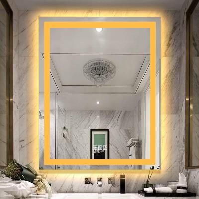 China China factory wholesale price illuminated luxury rectangle toilet bathroom mirror with led warm light for sale