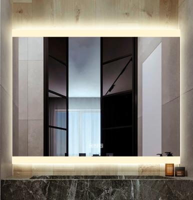 China Large Size Illuminated Wall Mounted Square Shape Illuminated Led Bathroom Mirror For Living Room for sale