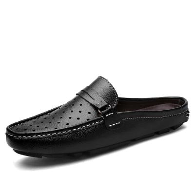 China Fashion Trend Mens Loafers Genuine Leather Raw Man Slipper Casual Backless Cow Toes Covered Slippers Shoes for sale