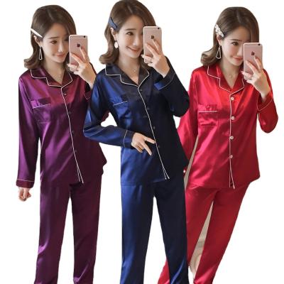 China 5XL 10colors QUICK DRY satin pajamas long sleeve sleep wear women pajamas silk plus size satin pajamas luxury for sale