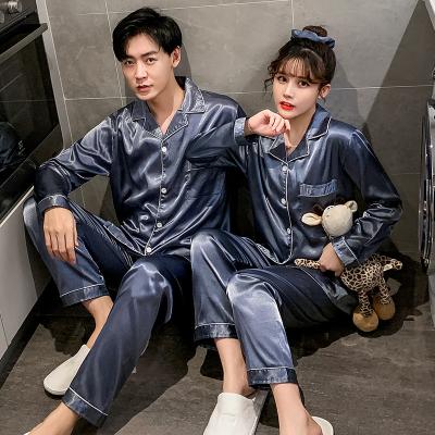 China QUICK DRY Long Sleeve 2XL Satin Couples Pajamas Sets Plus Size Mens Sleepwear for sale